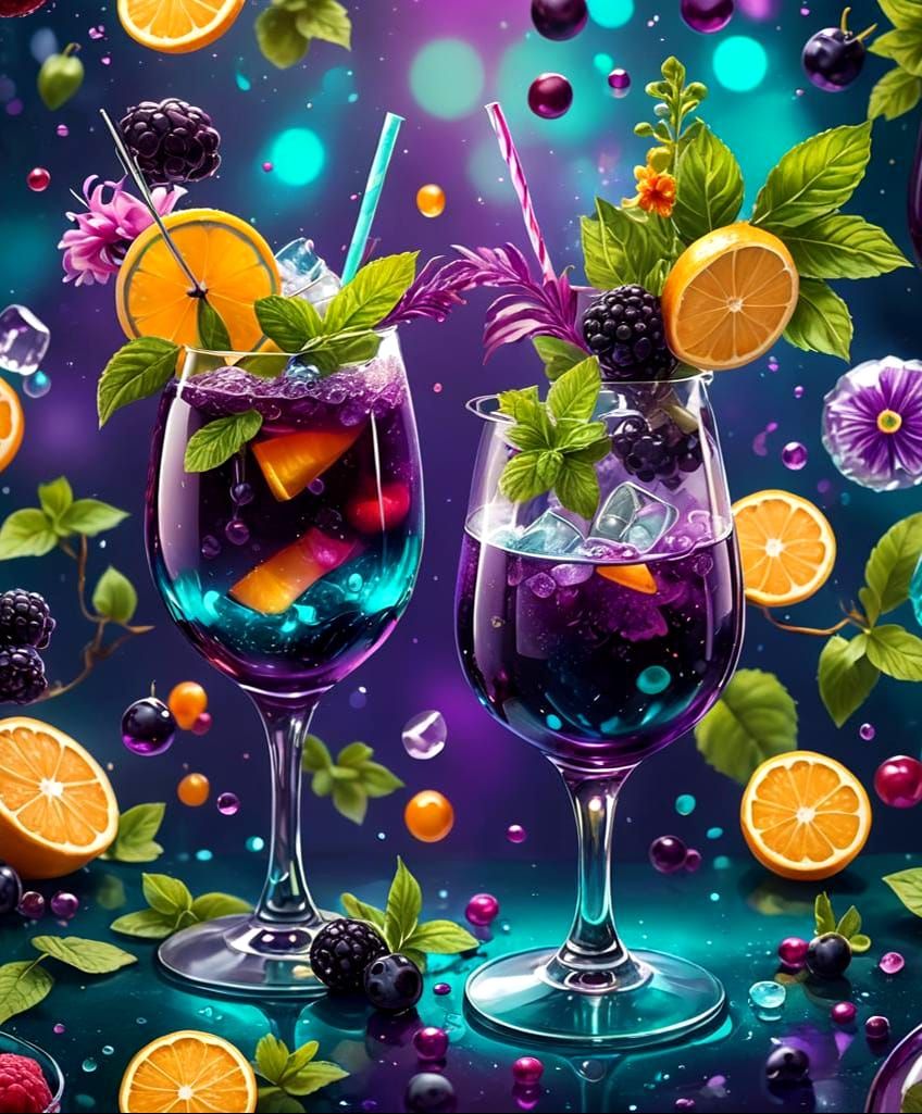 Fantastical Mocktail with Flowers and Colorful Liquids