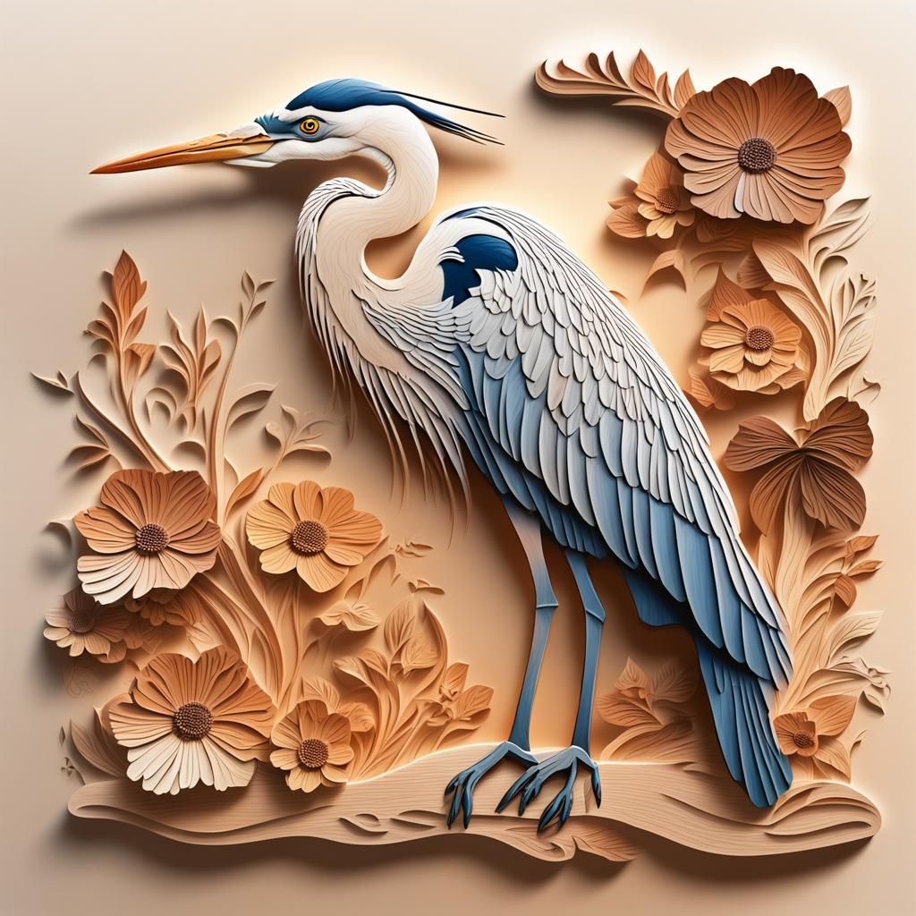 Heron wood carving