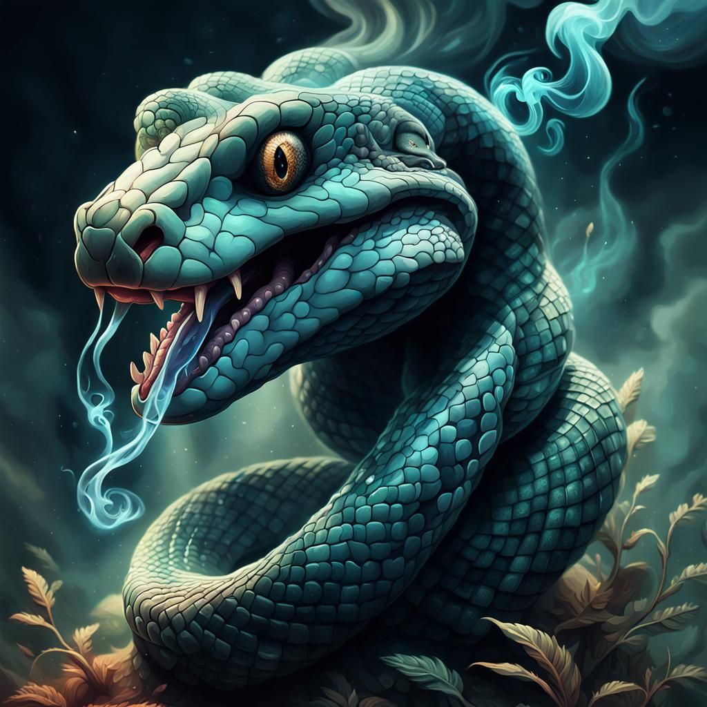 Fantasy Snake with Smoke, 3D Digital Art