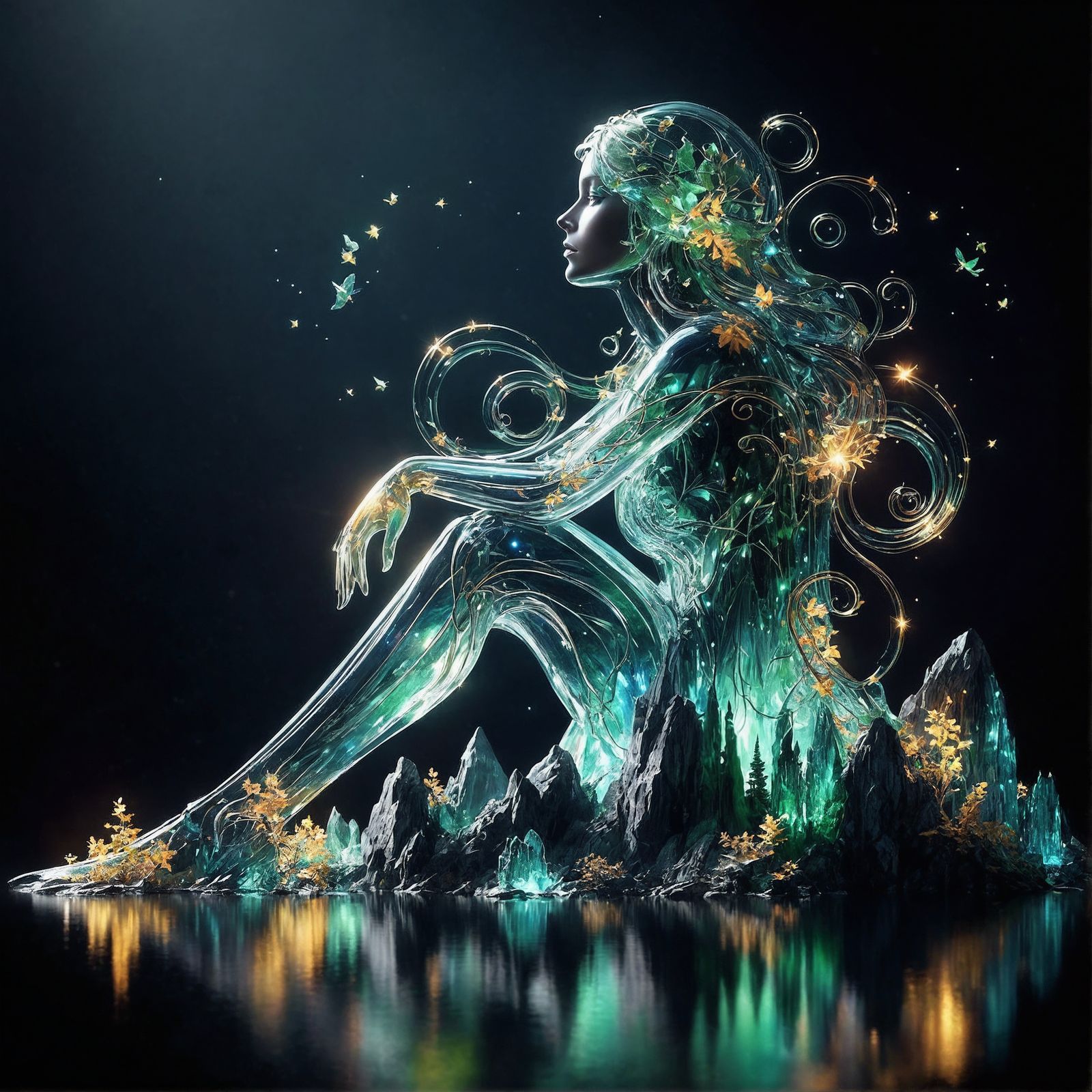 fluid liquid lines and twinkling stars over the landscape of...