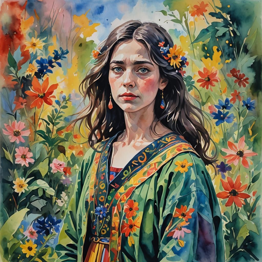 Abstract Figure in Gouache and Watercolor Style