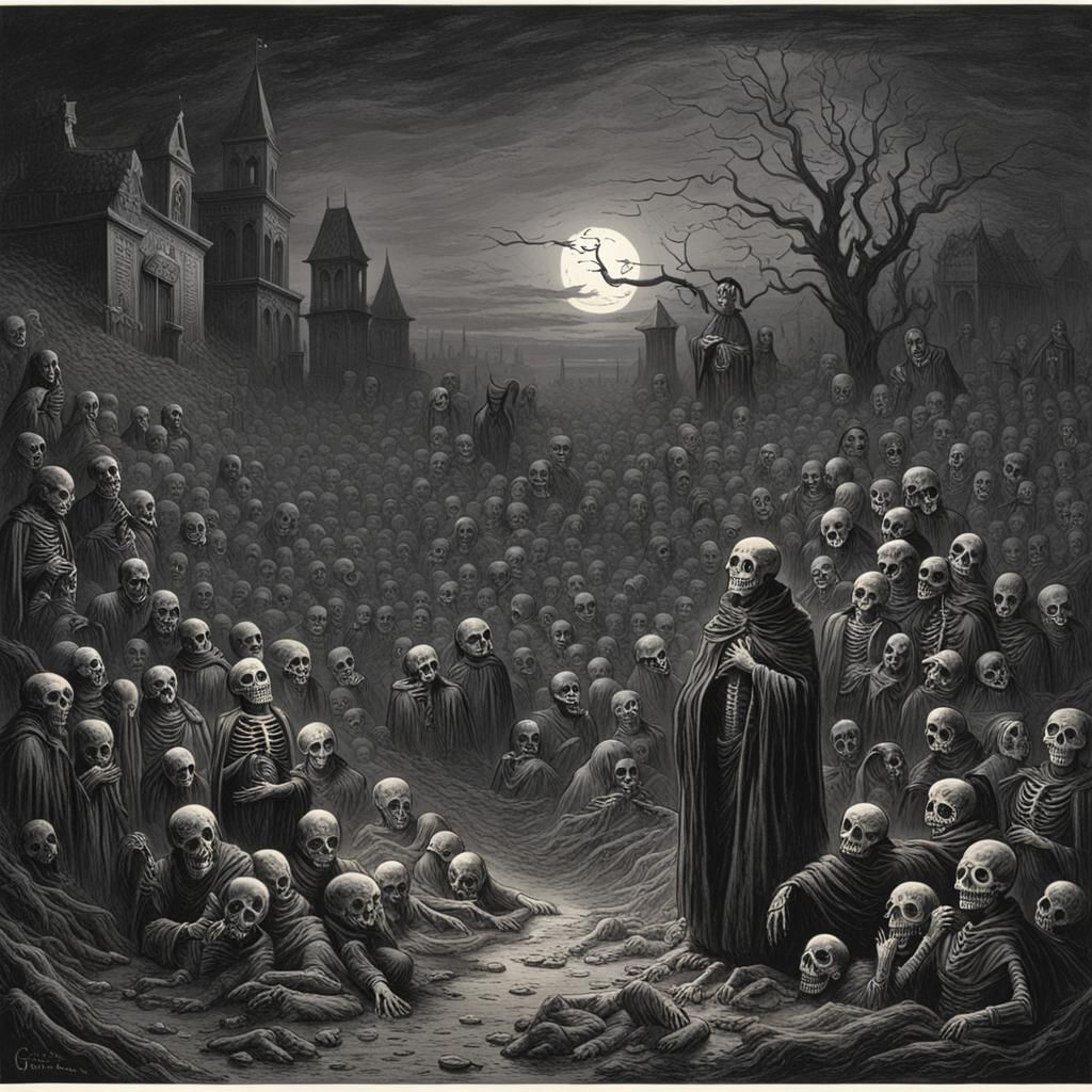 Day of the Dead Horror in Engraving Style