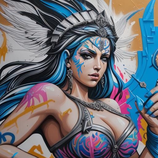 Nemesis: Greek Goddess in Graffiti Art Style