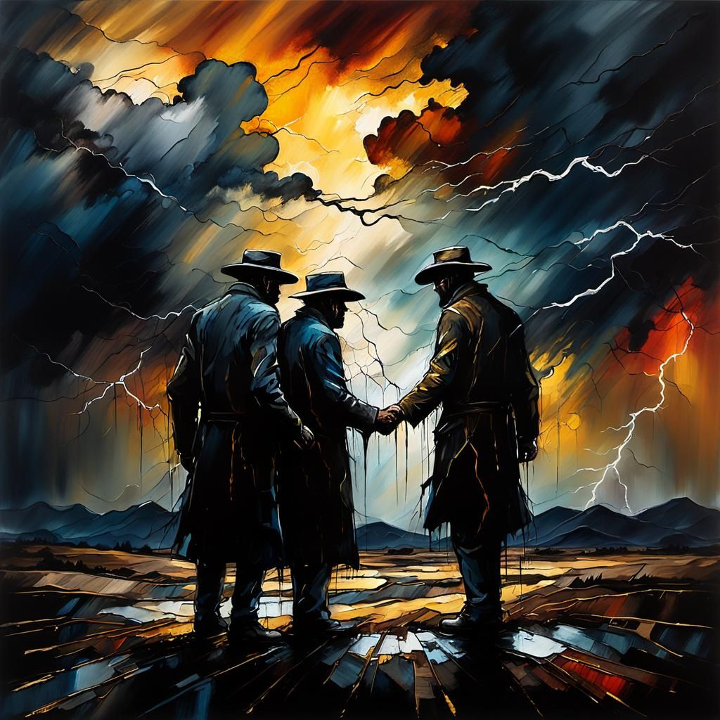 Expressionist Landscape with Stormy Sky and Lightning