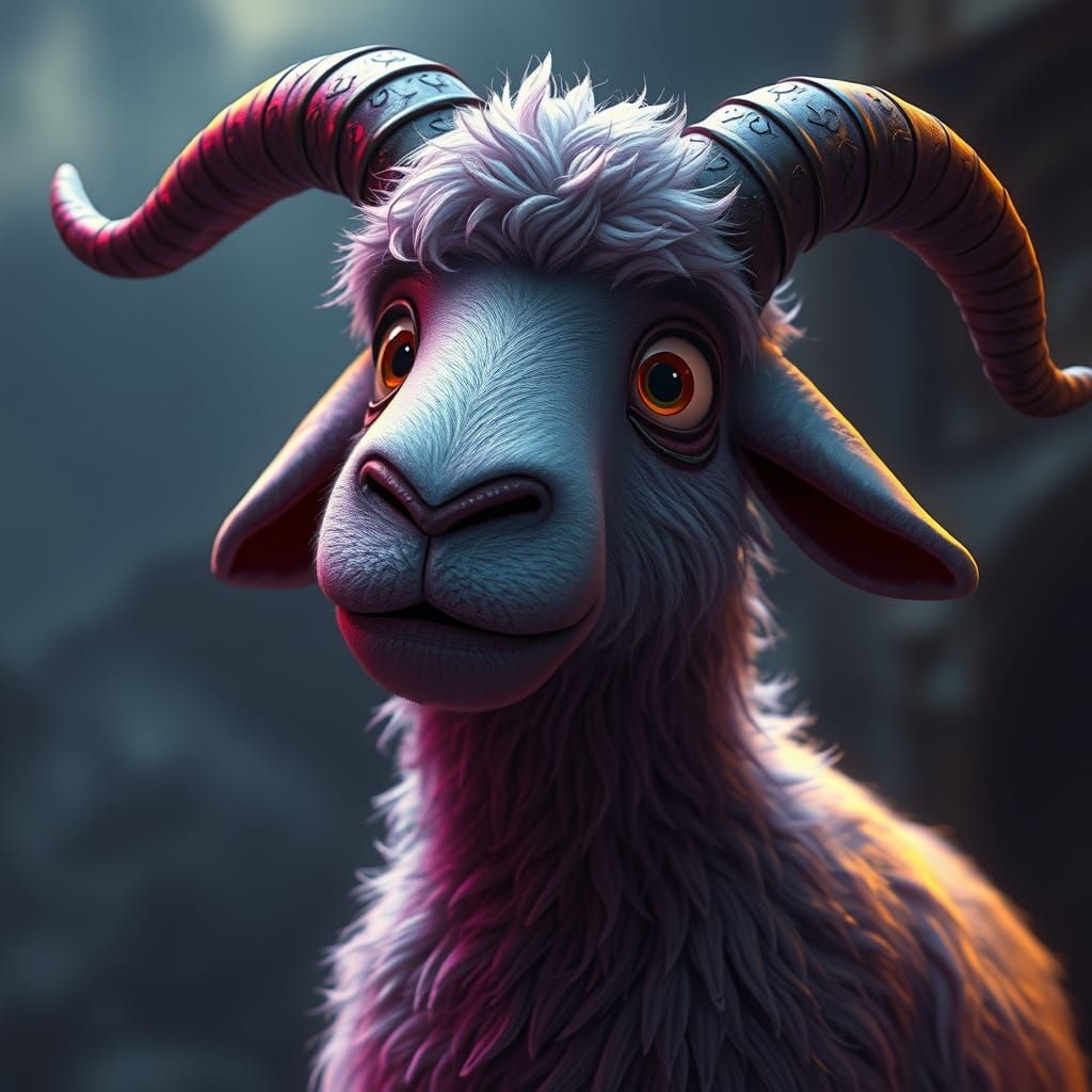 Wooly Sheep's Nervous Glance: Dark Fantasy Art
