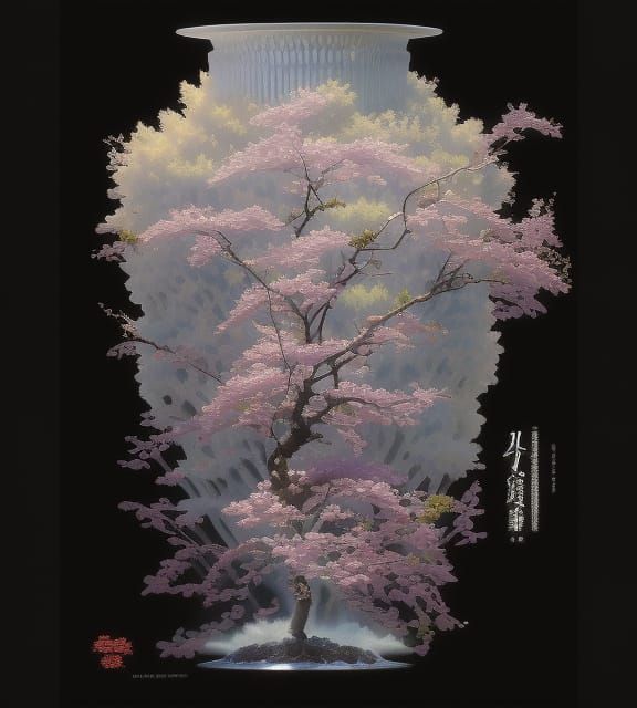Sakura Plum Tree Concept Art with Water and Overgrowth