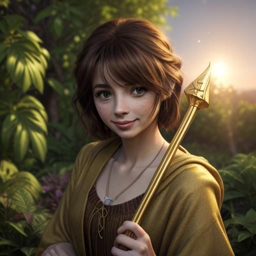 Hobbit Woman Portrait in Art Nouveau Style