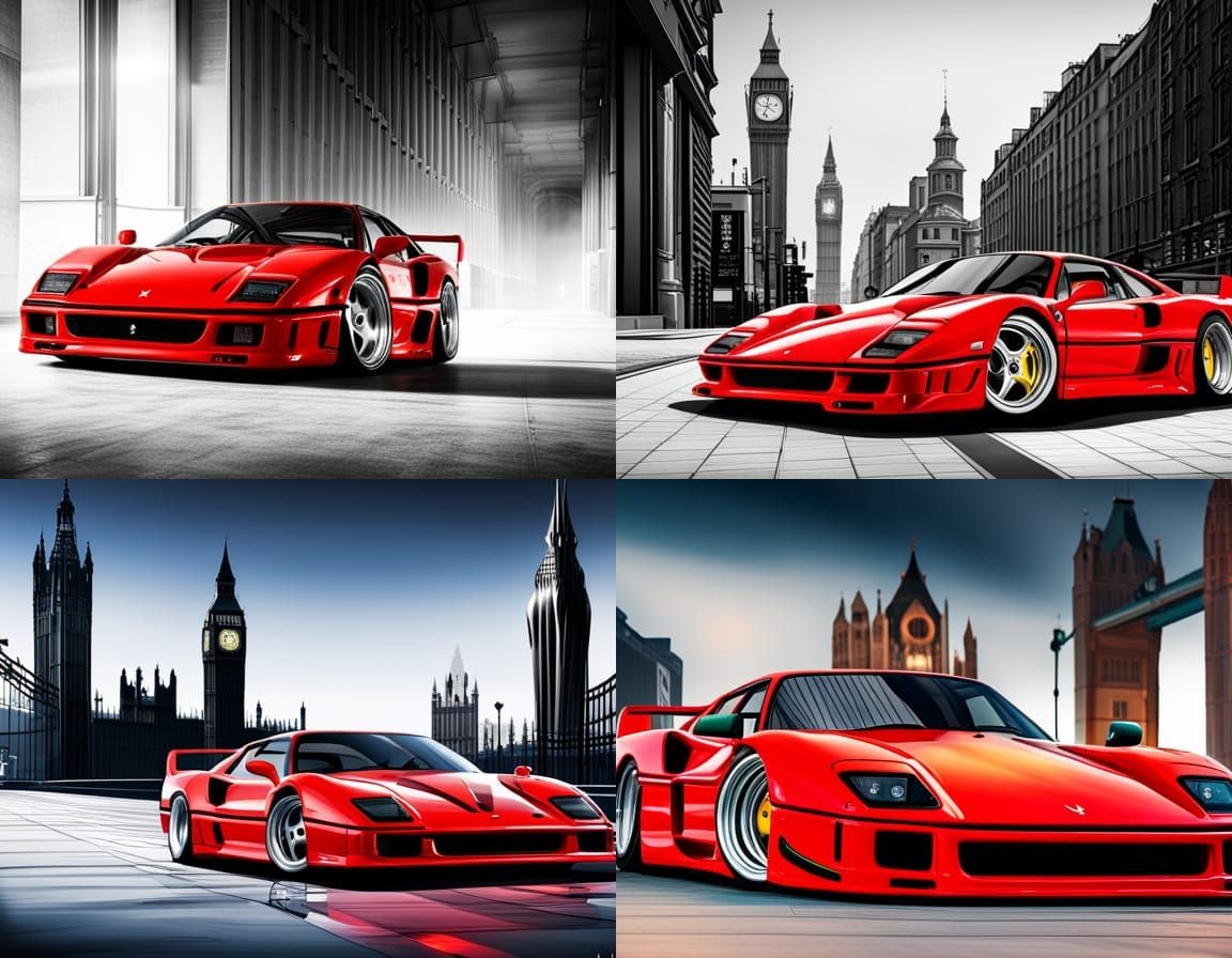 Red Ferrari F40 in Futuristic London