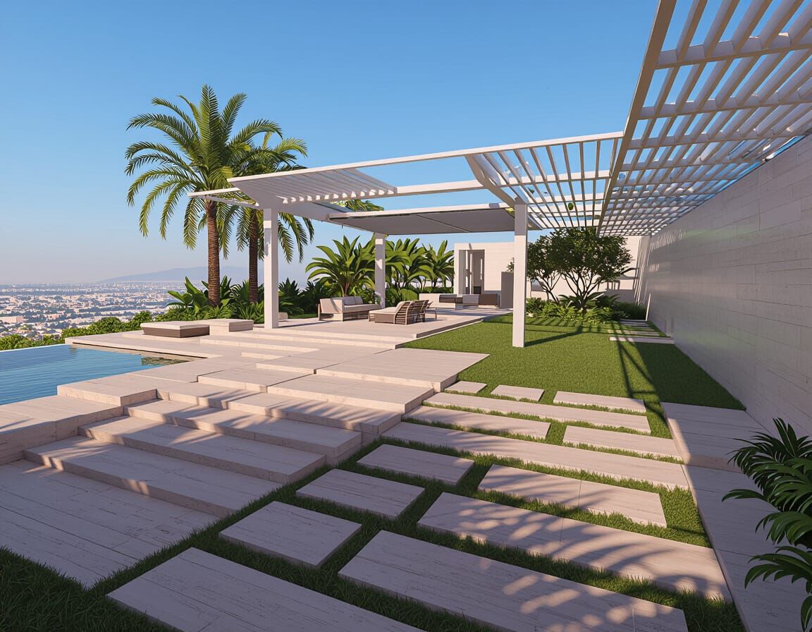 Minimalist Garden with Ultra-Modern Pergola