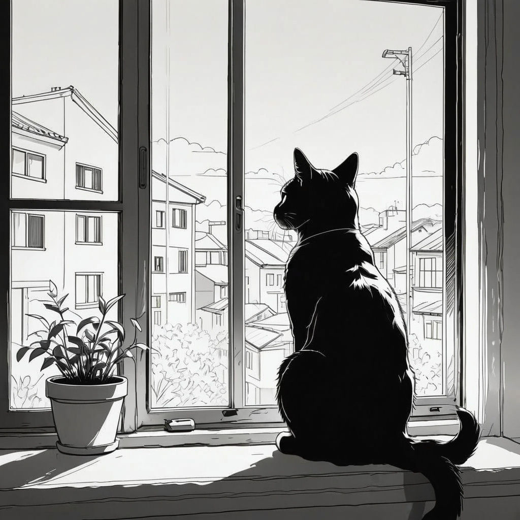 A Minimalist Cat Drawing in Simple Lines