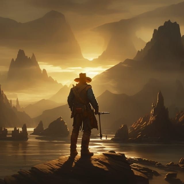 Cowboy Under Midnight Sun: 3D Pencil Sketch