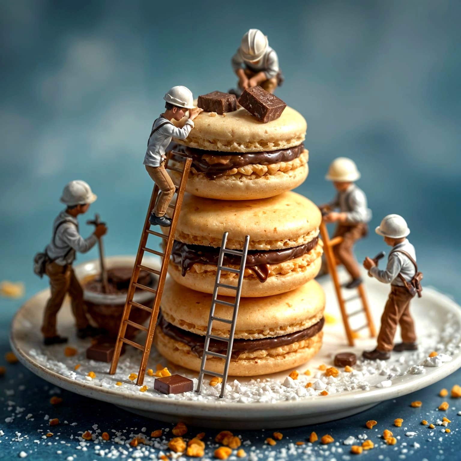 Hyper-Realistic Miniature Construction Workers Adorn Macaron...