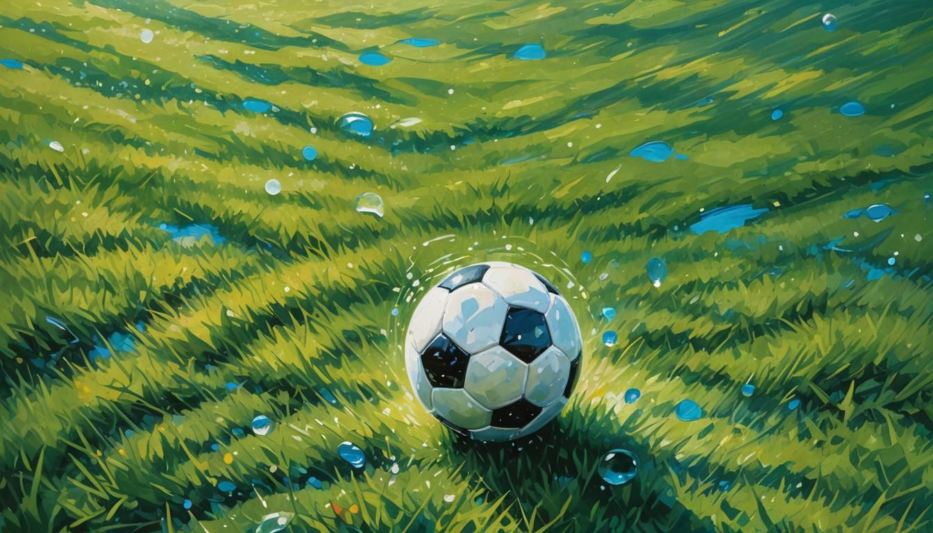 Soccer Ball in Mid-Air: Vibrant Oil Painting