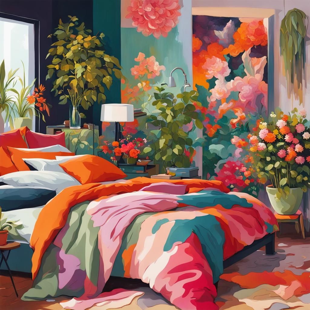 Floral Bedroom in Abstract Art Style