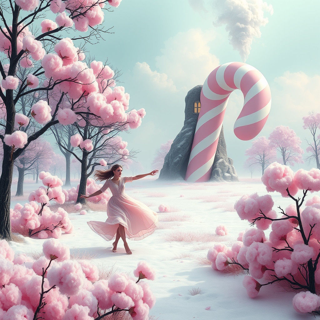 Fairytale Winter Landscape with Cotton Candy Trees