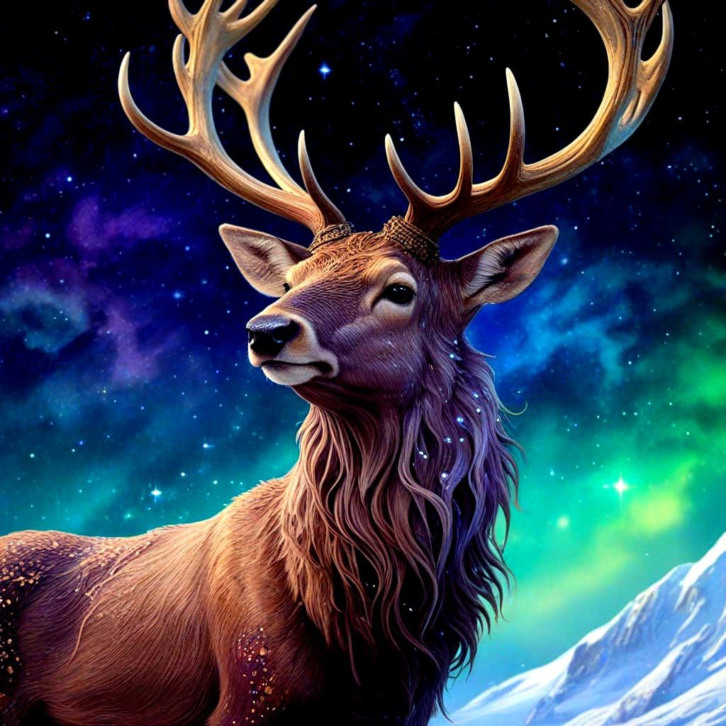 Stag Made of Starlight and Mist in Art Nouveau Style