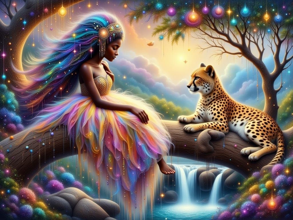 Rainbow Forest Spirits in Whimsical Oil Paint