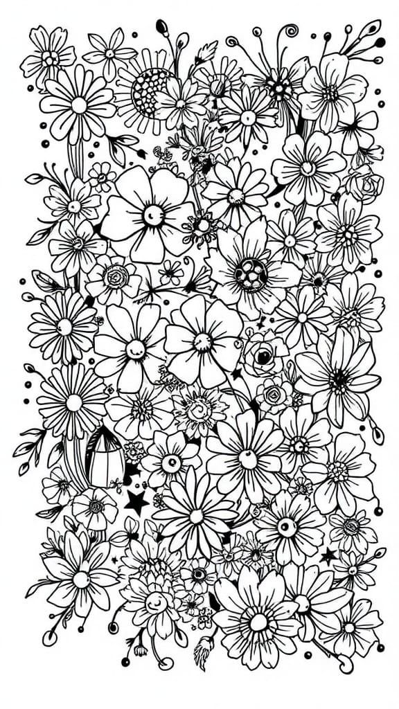 Whimsical Doodle Drawing in Black and White