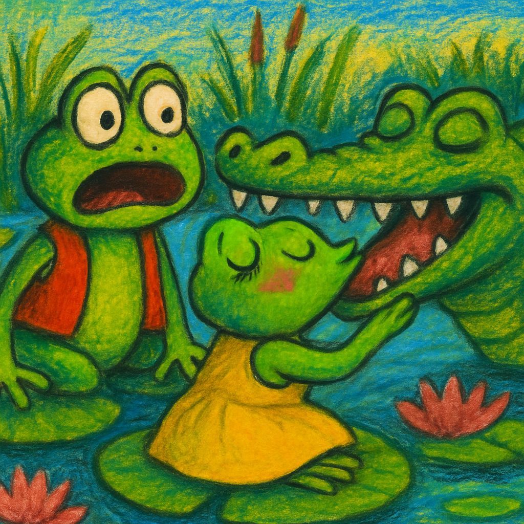 Shocked Frog Witnessing Kiss in Cartoon Style