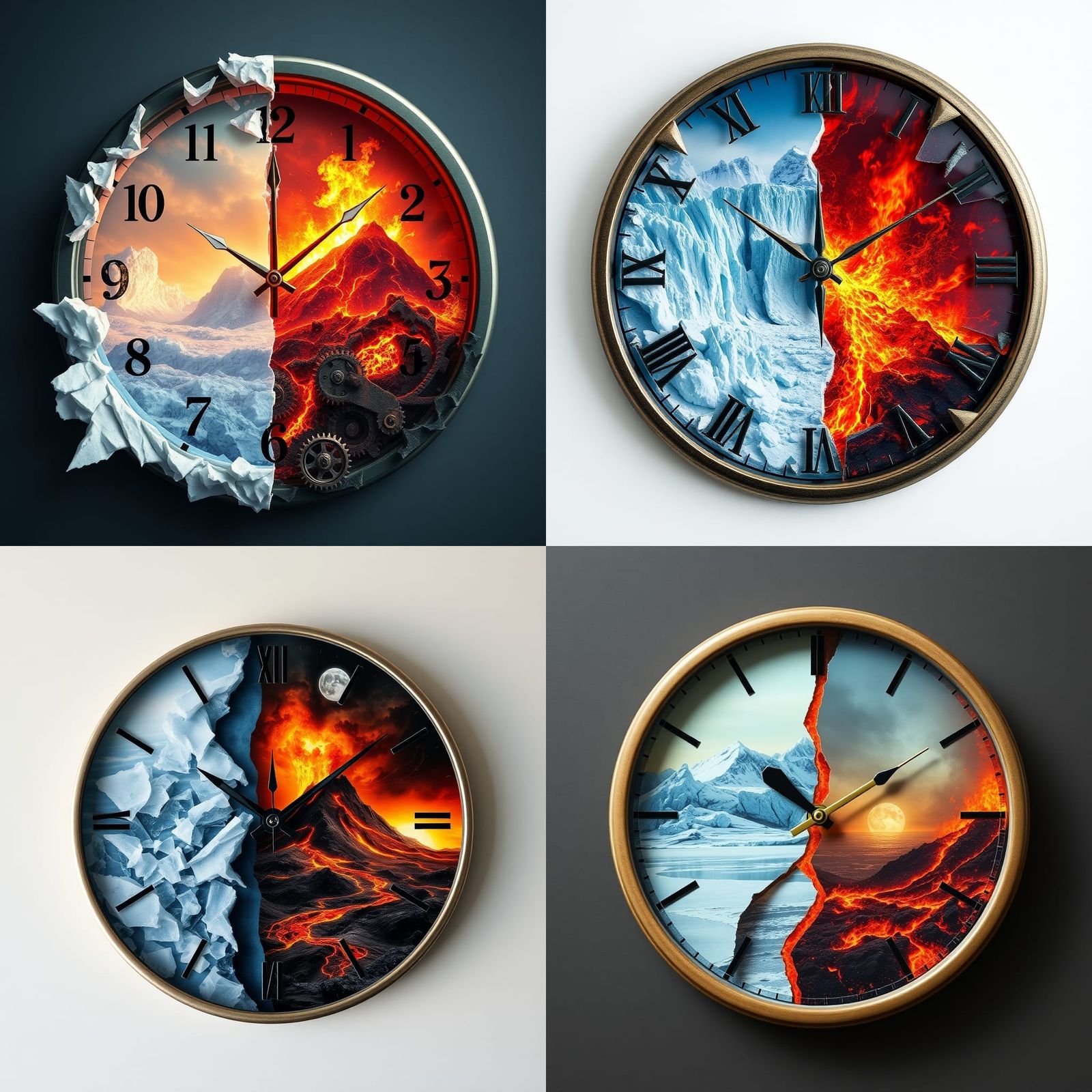 Clock Divided: Ice and Fire Landscapes