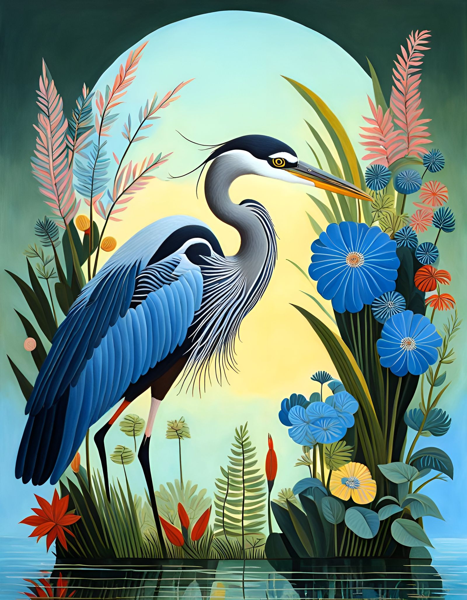 Heron in Botanical Garden by Henri Rousseau: Naive Art