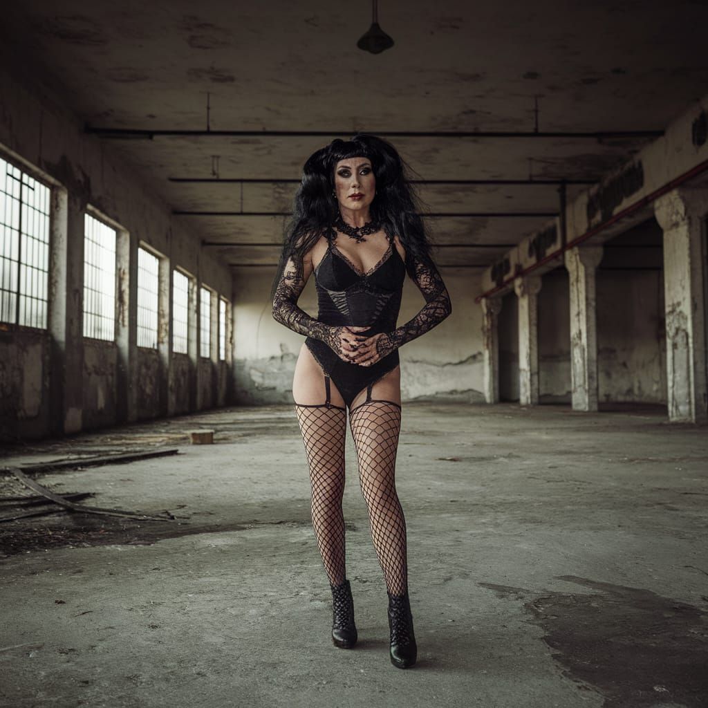 Gothic Cross Dresser in Haunted Industrial Hall