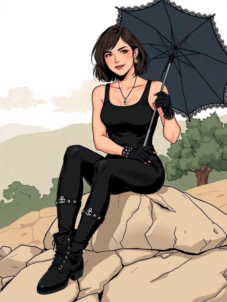 Gothic Woman's Outdoor Picnic, Comic Book Art