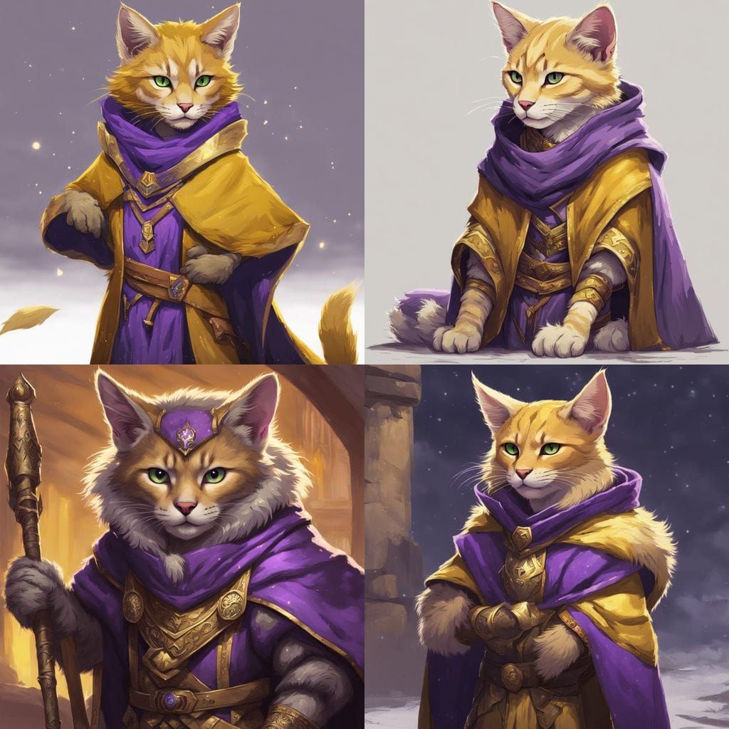 Golden Tabaxi Maiden in Regal Purple Cloak