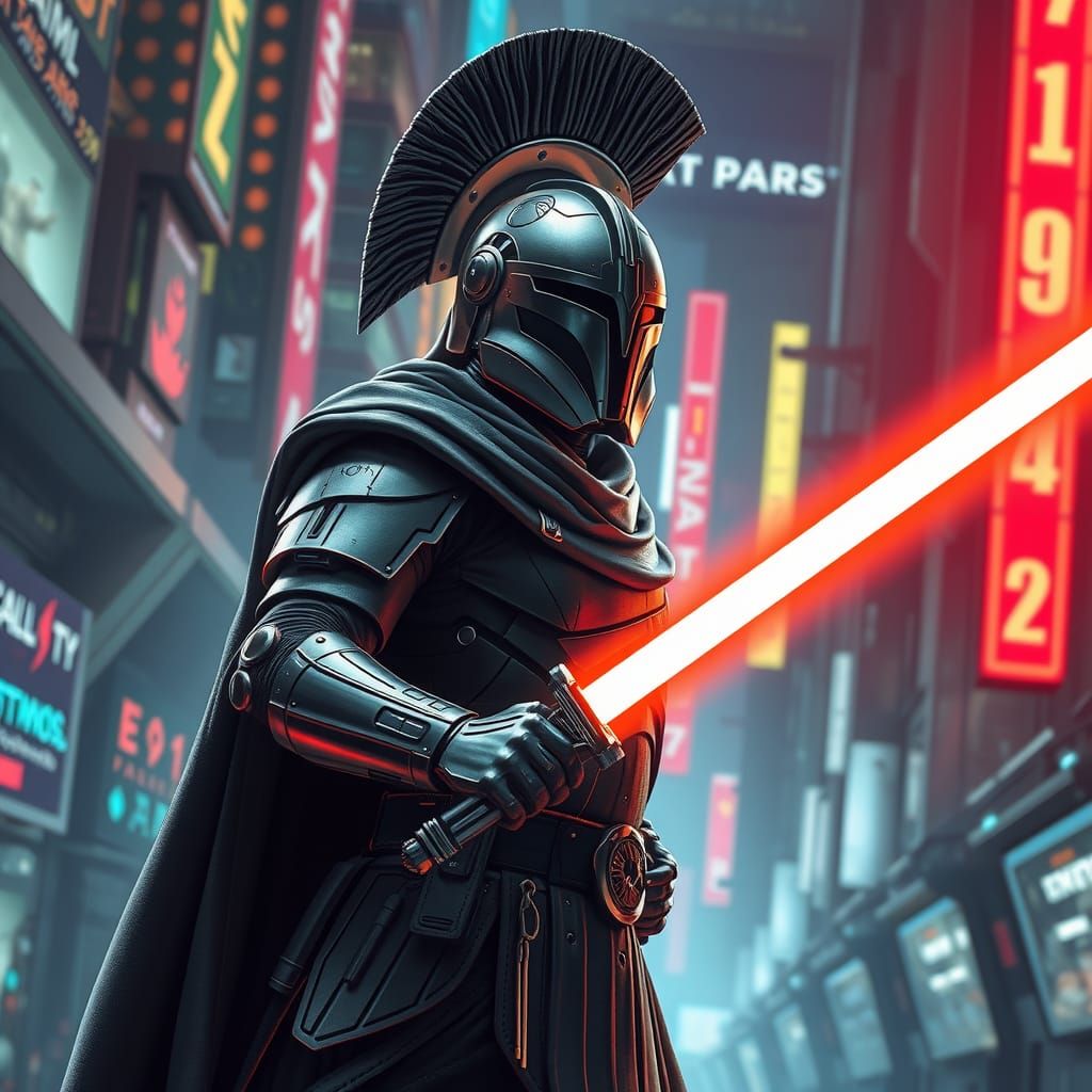 Futuristic Roman soldier, light saber, futuristic lightweigh...