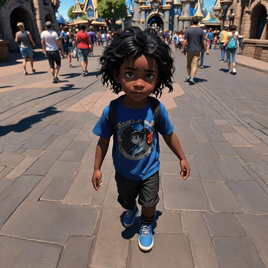Child on Disneyland Ride: 3D Rendered Image