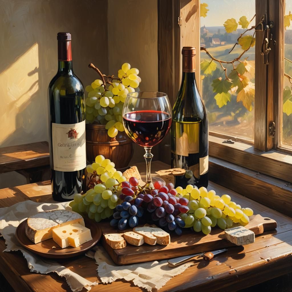 Dutch Master Still Life with Wine and Cheese