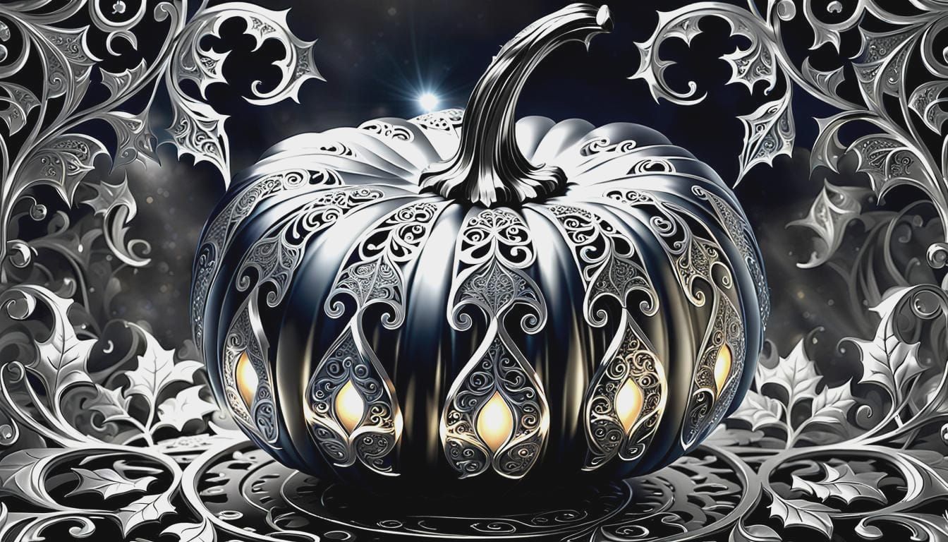Shimmering Silver Pumpkin with Fractal Filigree Design