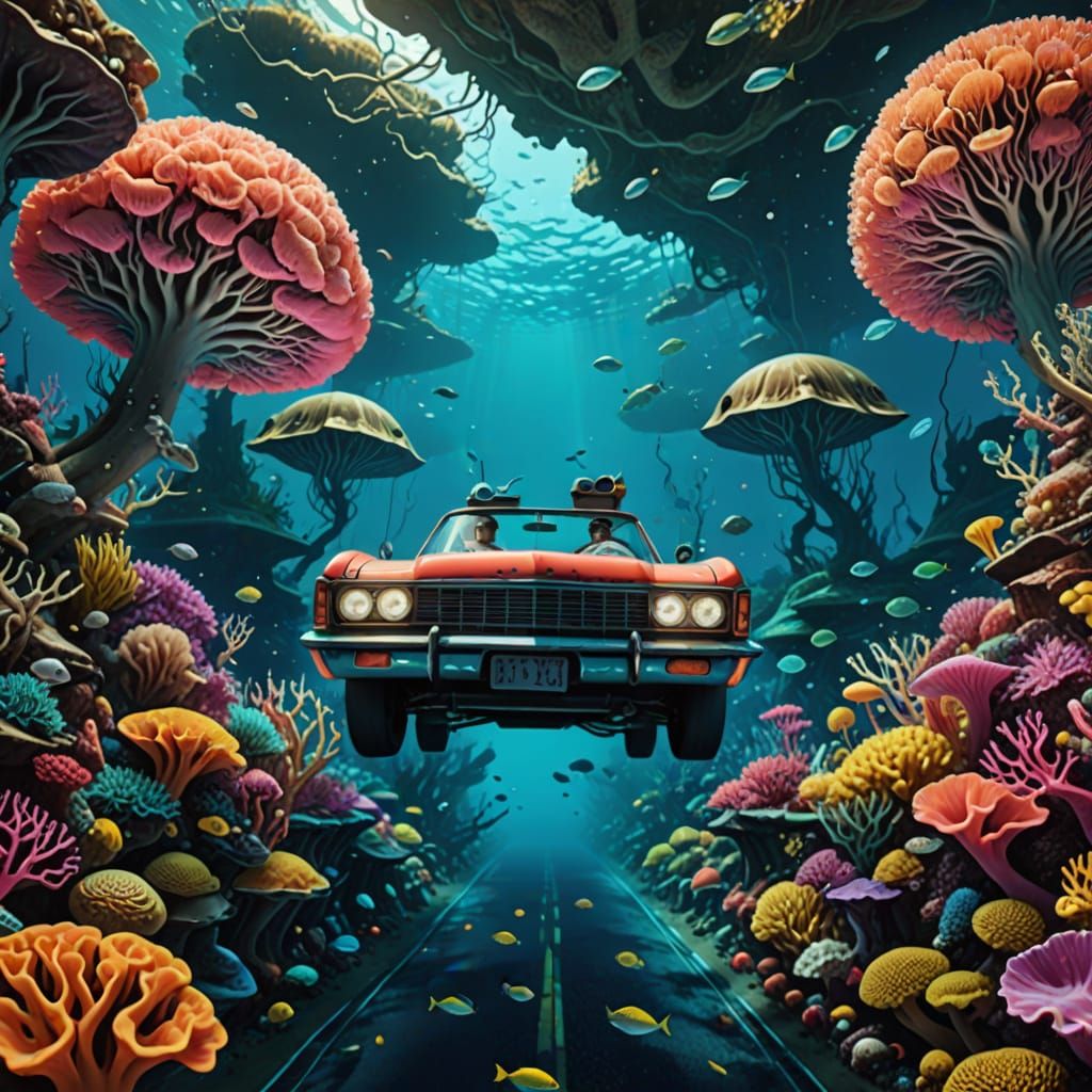 Surreal Underwater Odyssey in a Vibrant Coral Realm