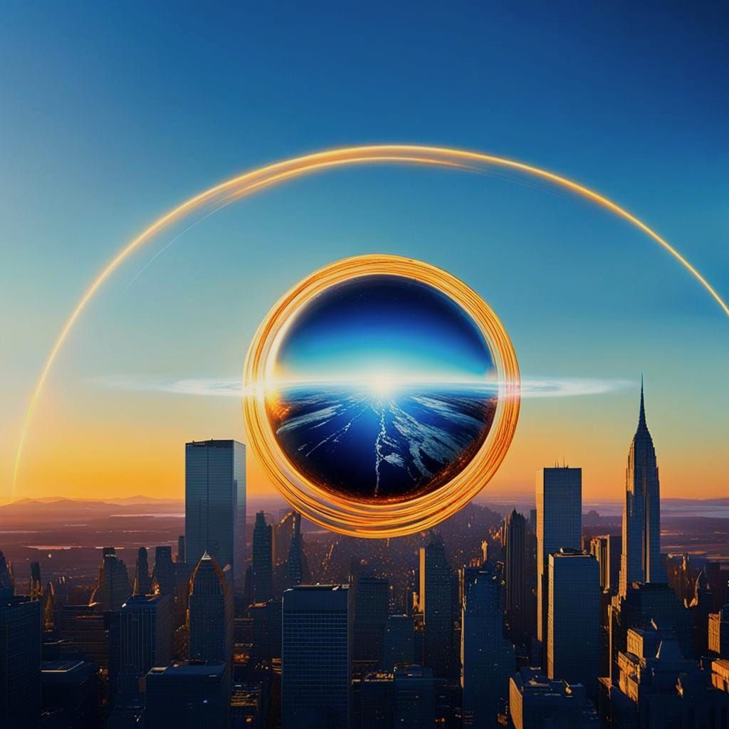 Futuristic Sci-Fi Landscape with Geometric Aurora