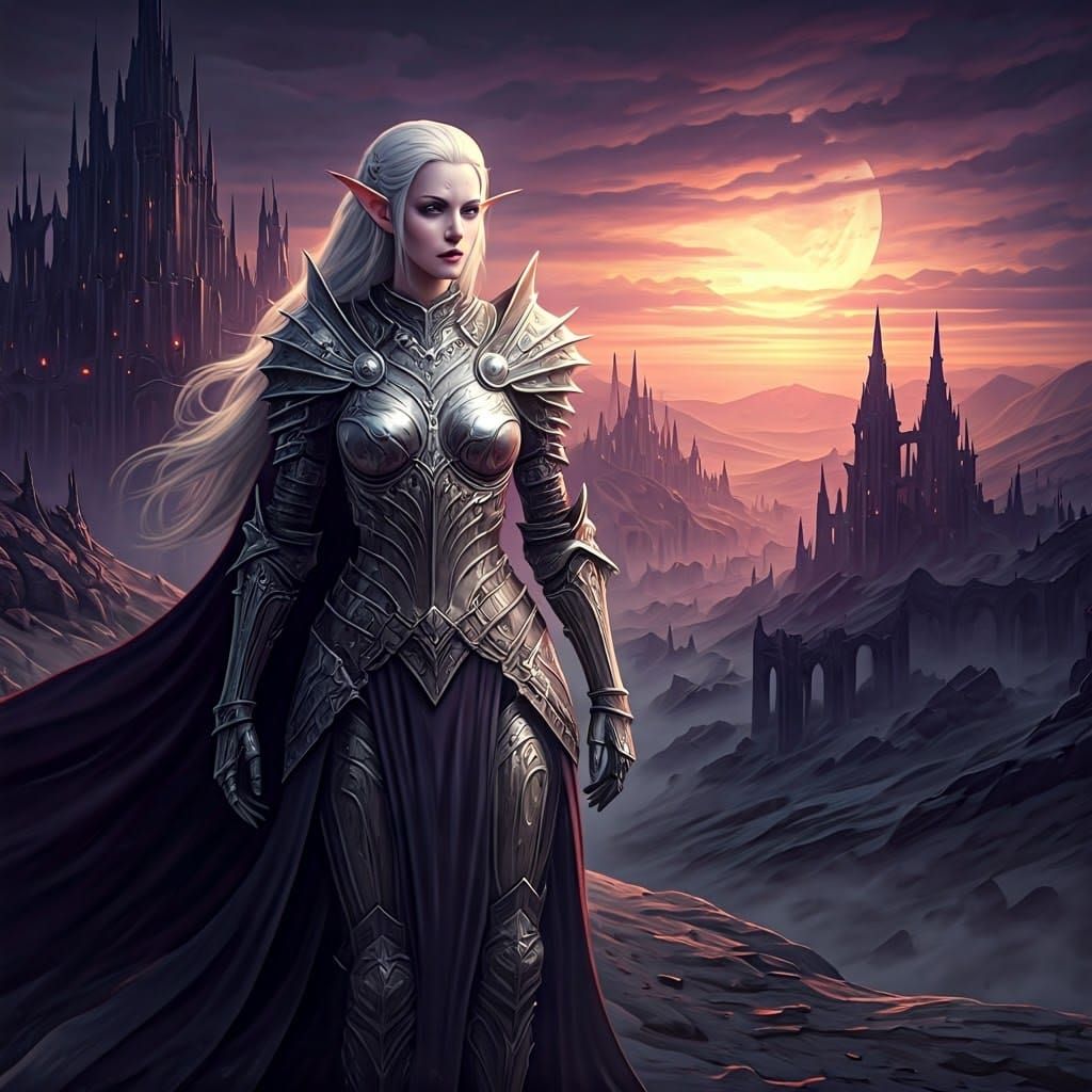 Elegant High Elf Warrior Dominates Ruins in Art Nouveau-Insp...