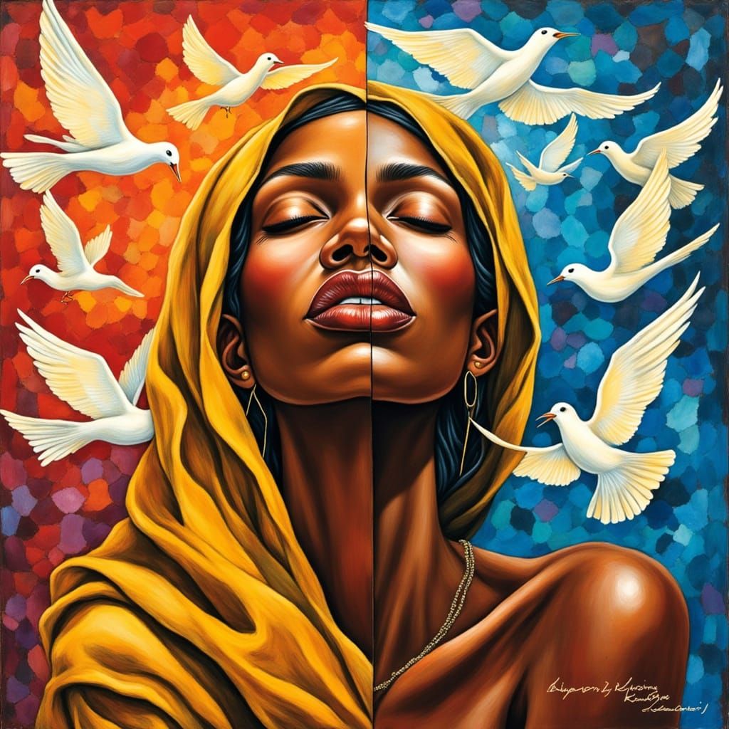 Emotionally Divided African American Woman in Impasto Oil