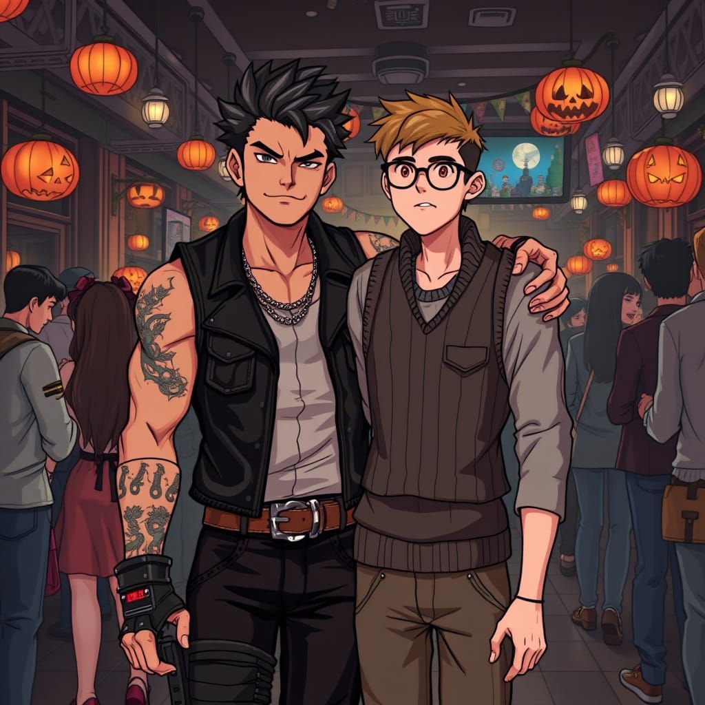 Anime Couple at Halloween Bar Party