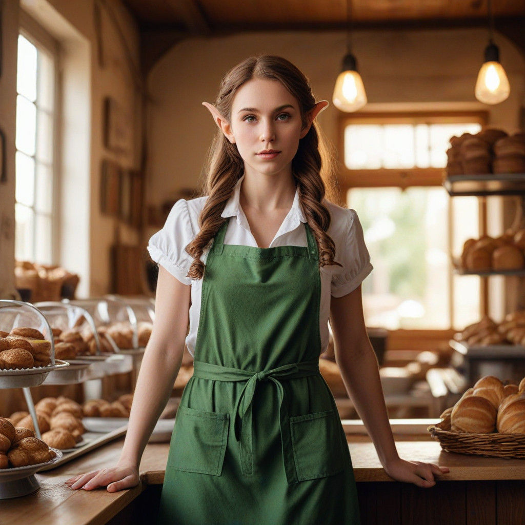 Elf Woman in Baker's Apron, Soft Focus, Fantasy Portrait