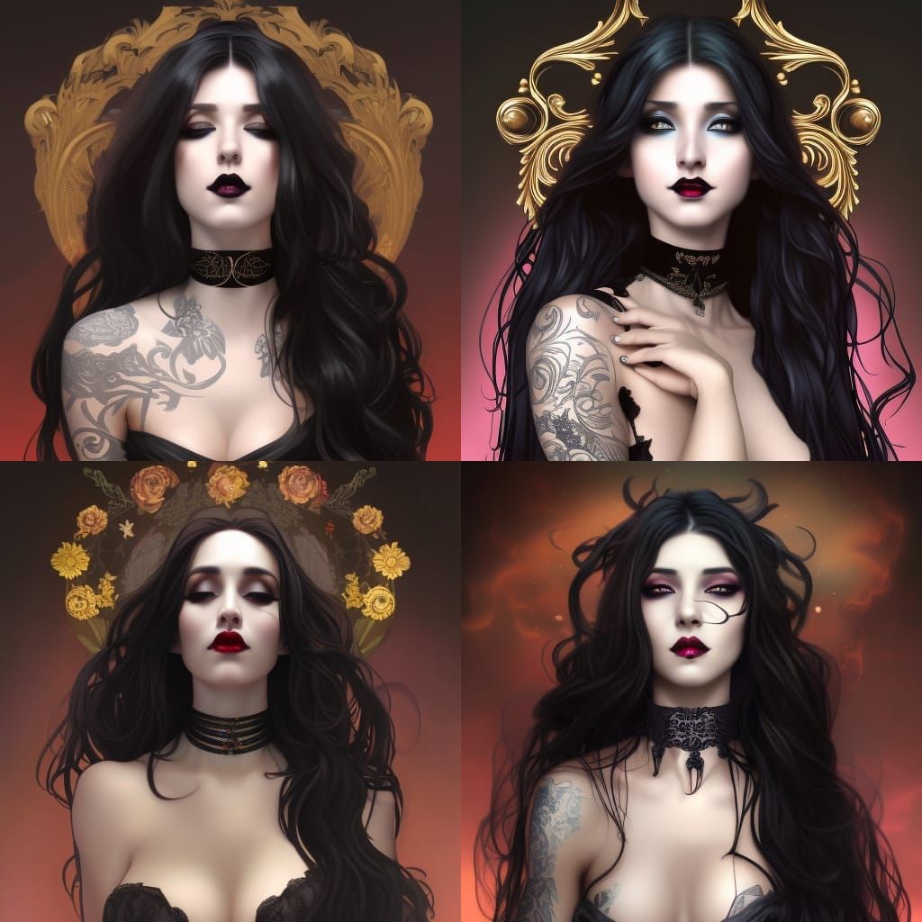 Goth Goddess Portrait in Hyperdetailed Style