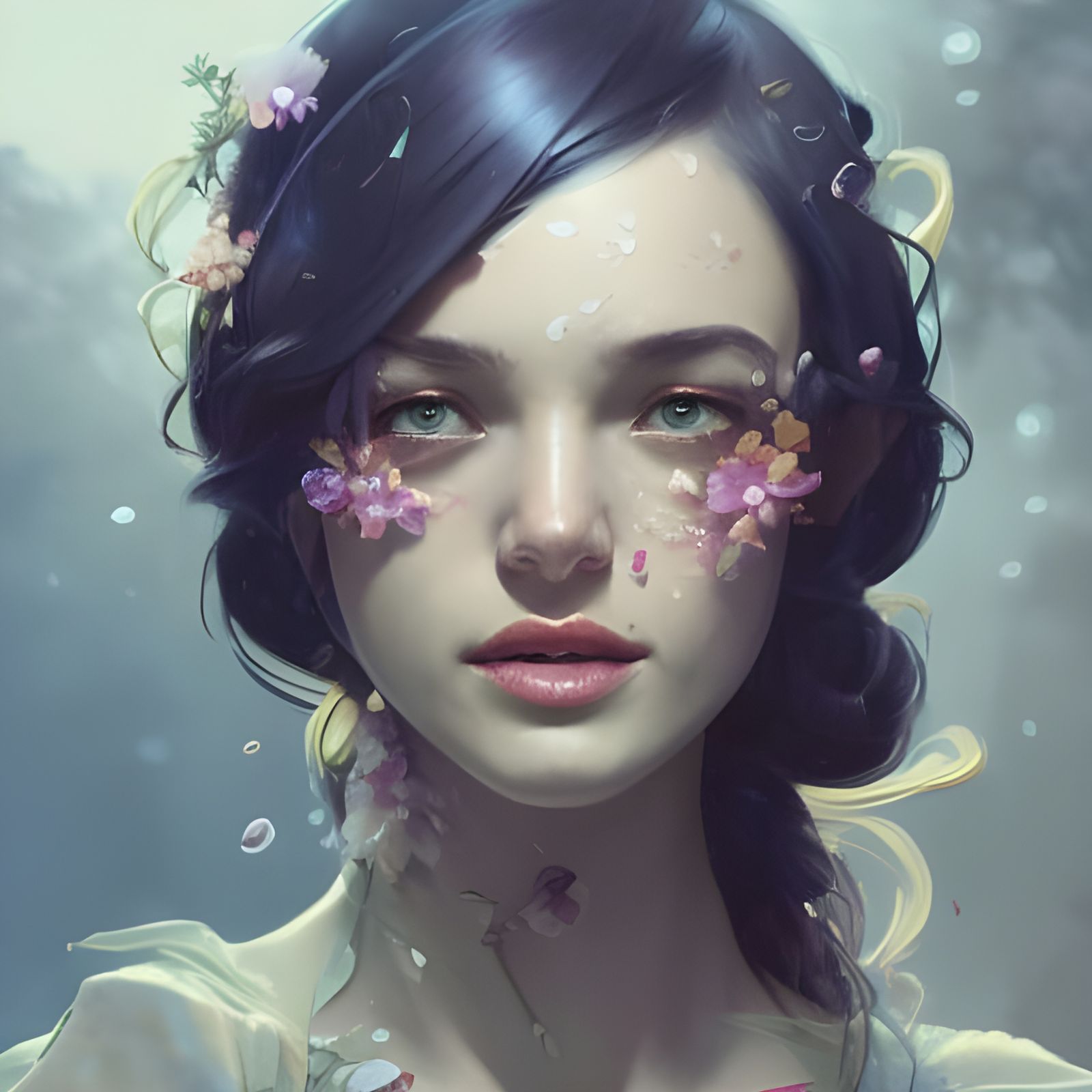 Floral Portrait of a Smiling Girl, Trending Art