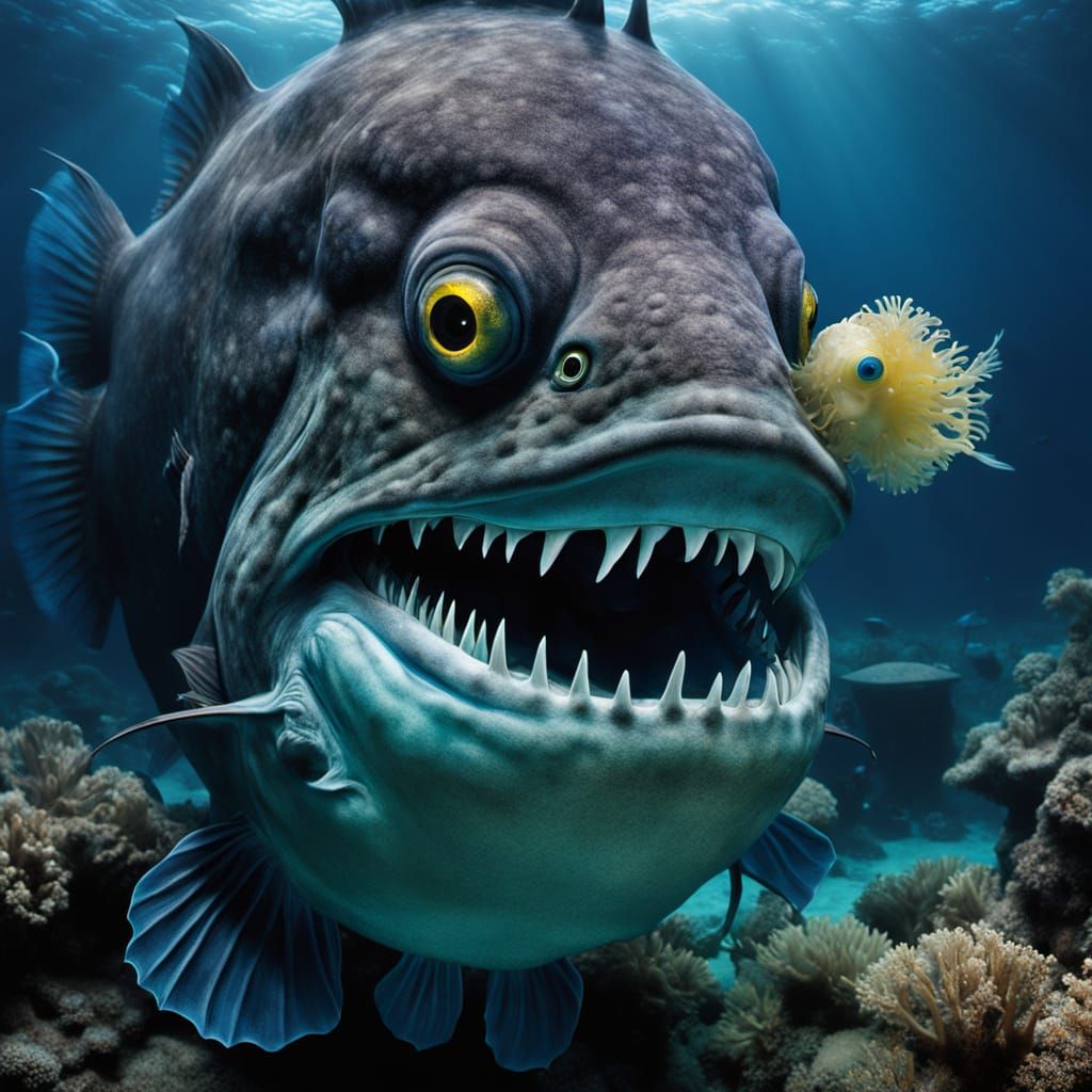 Surreal Portrait of a Giant Anglerfish in Deep Ocean