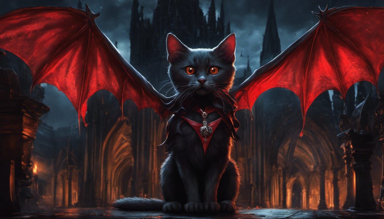 Vampire Kitten in Crypt, Digital Art