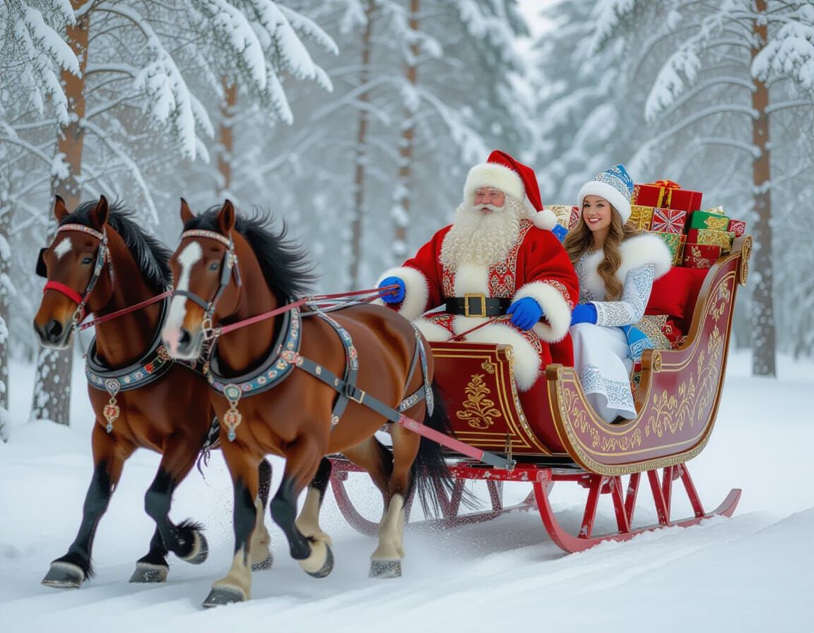 Magical New Year's Troika Race in Winter Forest
