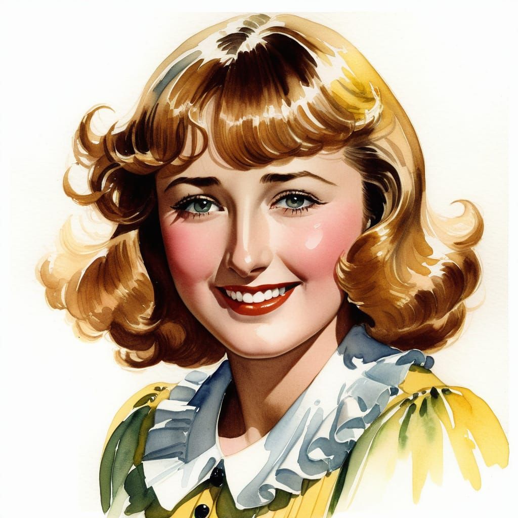 Whimsical Portrait of a Beautiful Woman in Watercolor