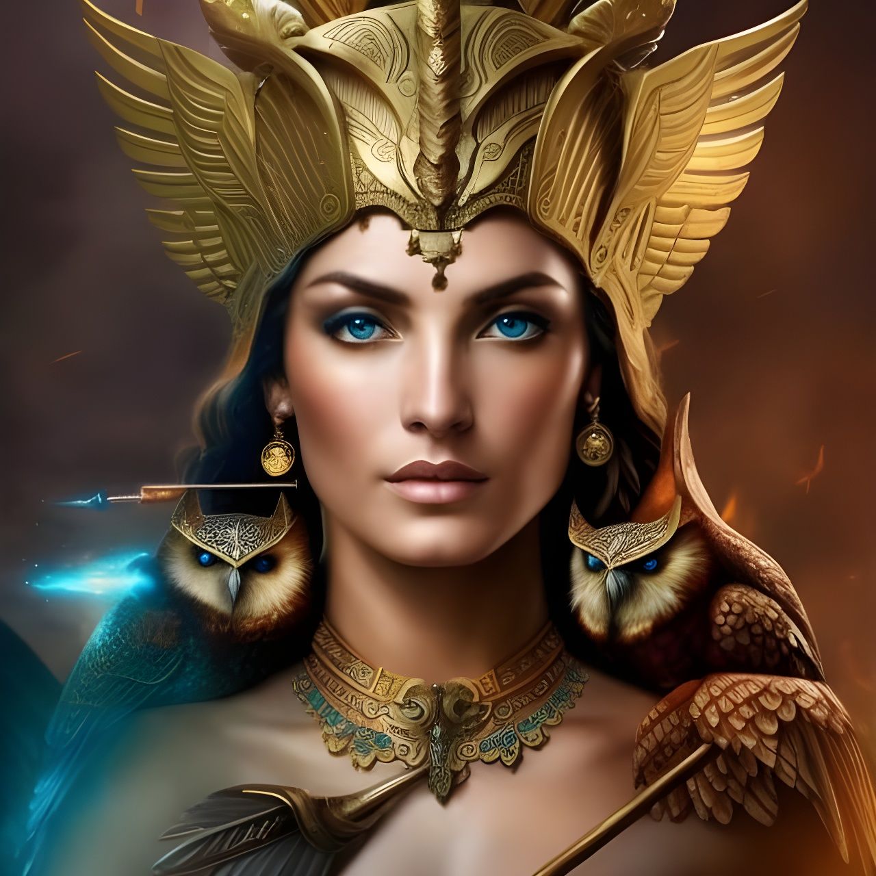 Ancient Greek Goddess Athena with Owl, Fantasy Art
