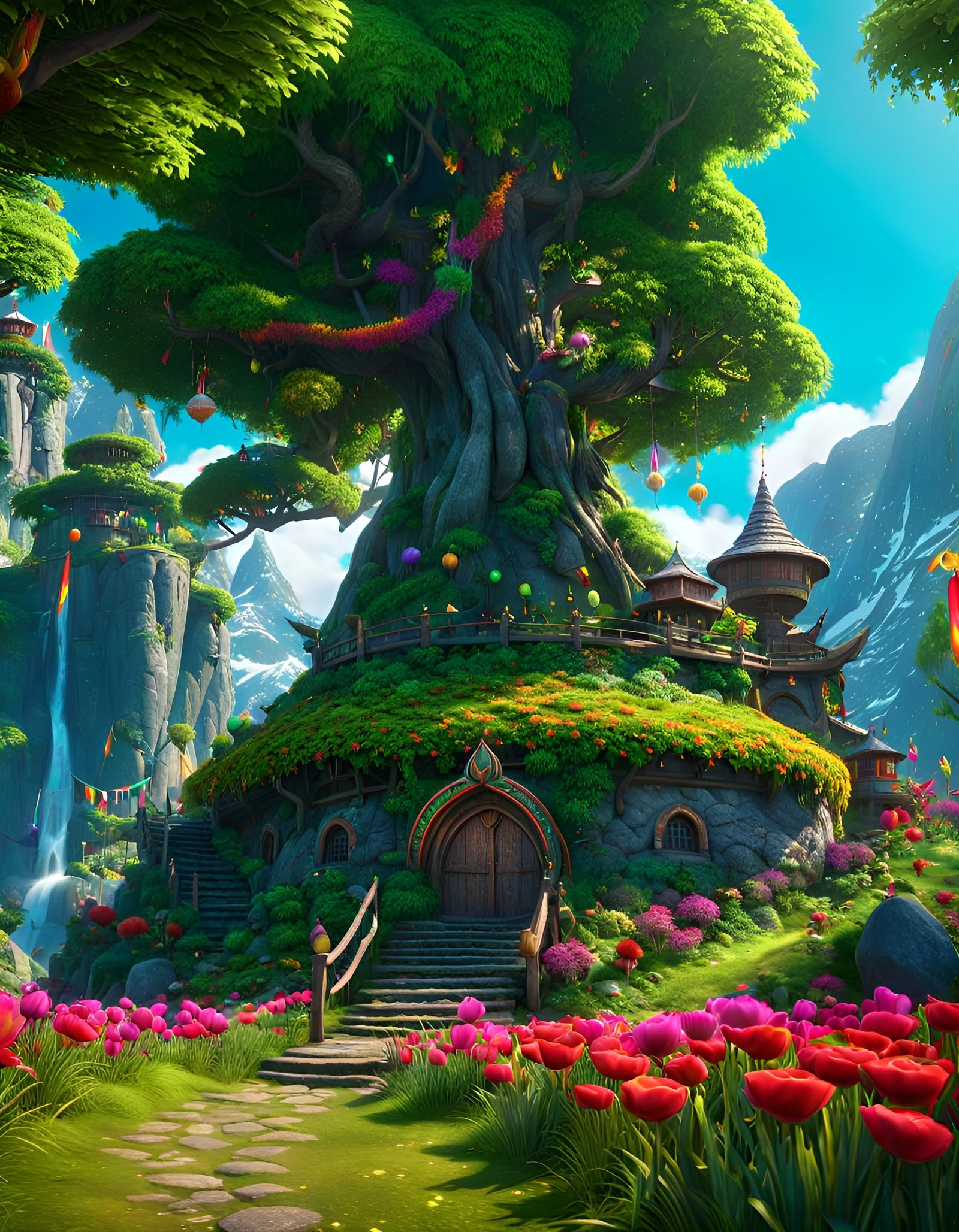 Fantastical Storm over Lush Vegetation, Detailed Matte Paint...