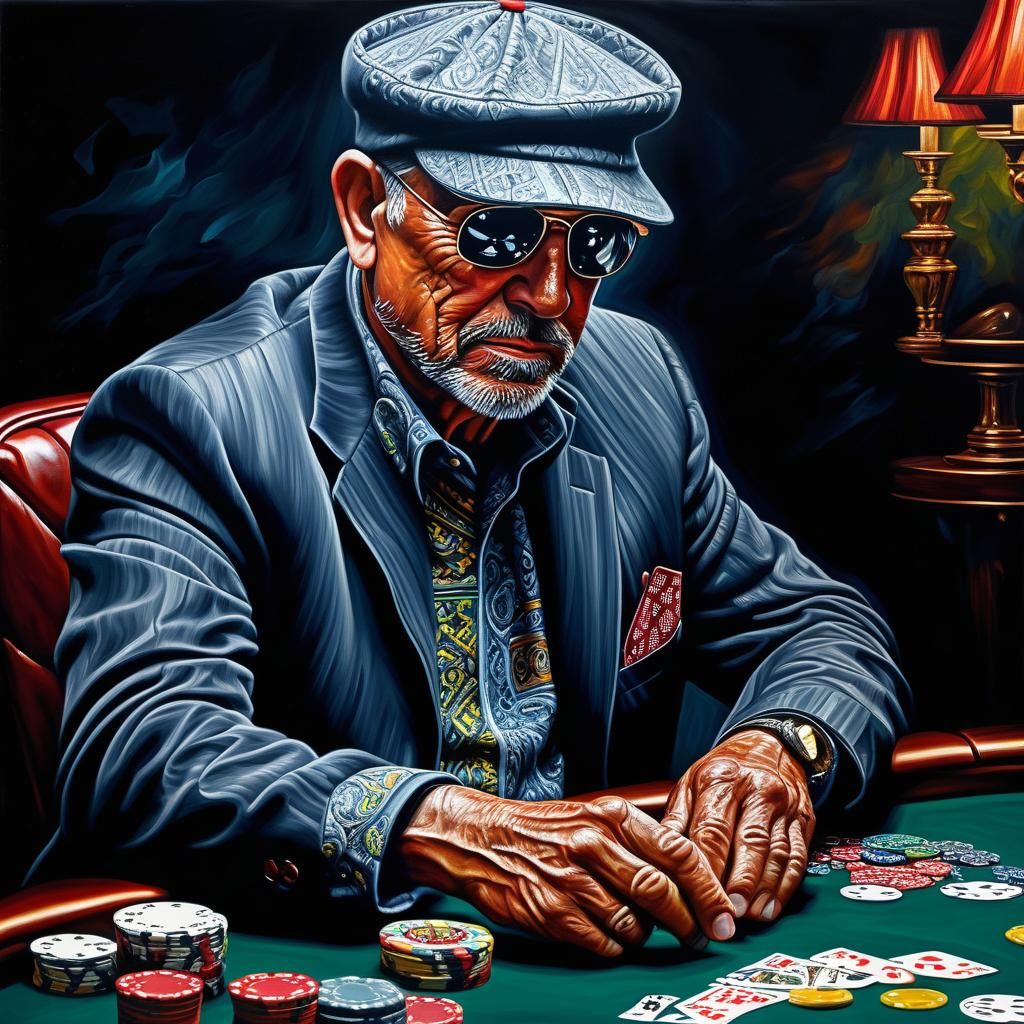 Vitreous Poker Player in Detailed Oil Painting