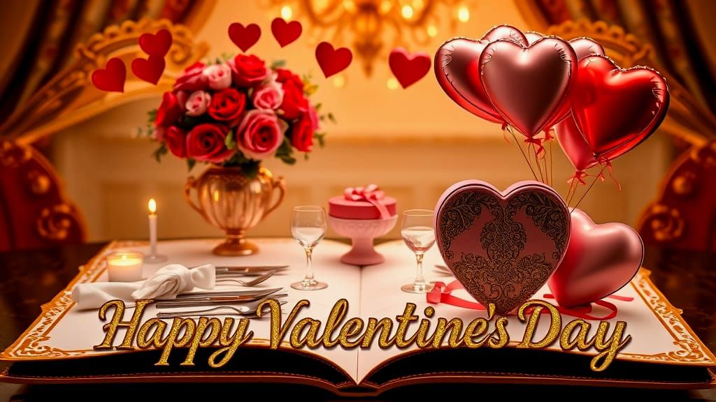 Elegant Valentine's Day Scene on a Golden-Edged Card