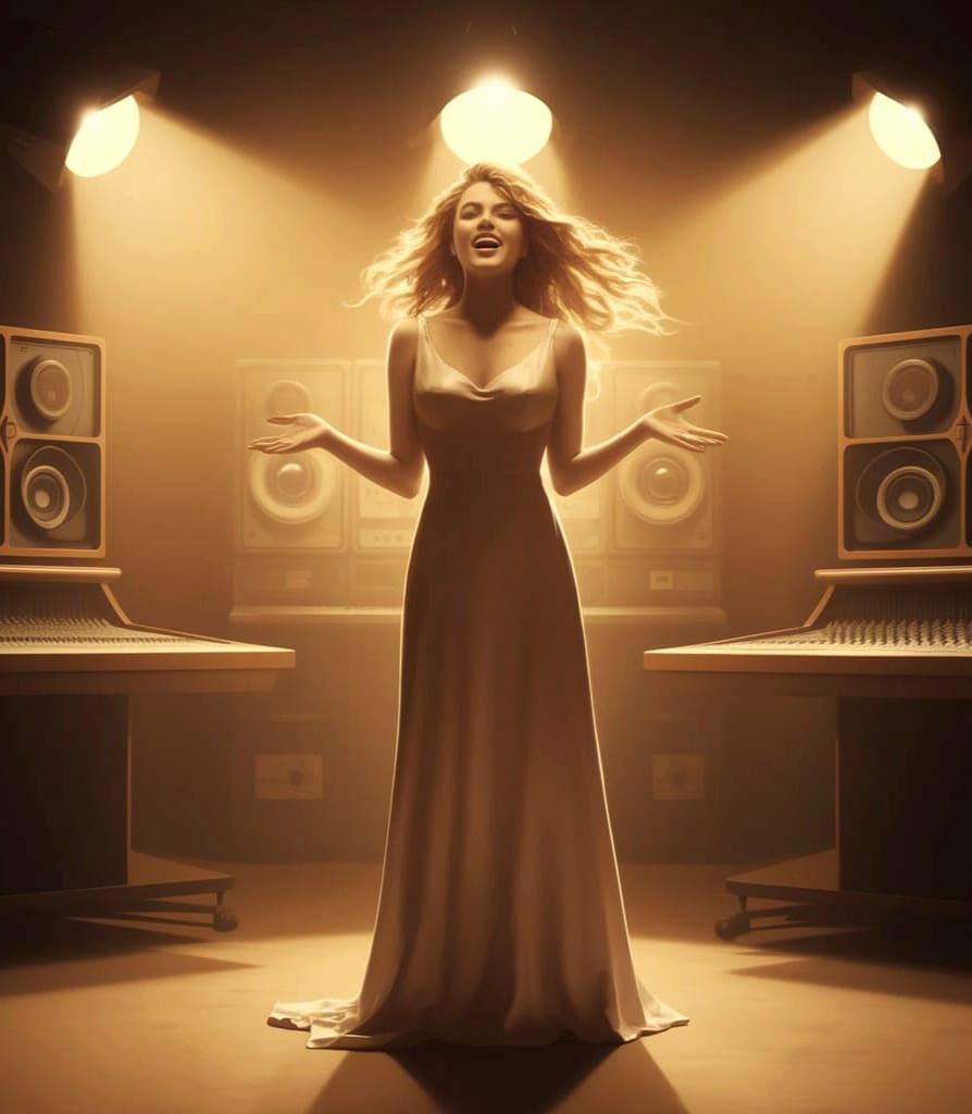 Vintage Recording Studio Beauty Sings Love Me Do in Warm Gol...