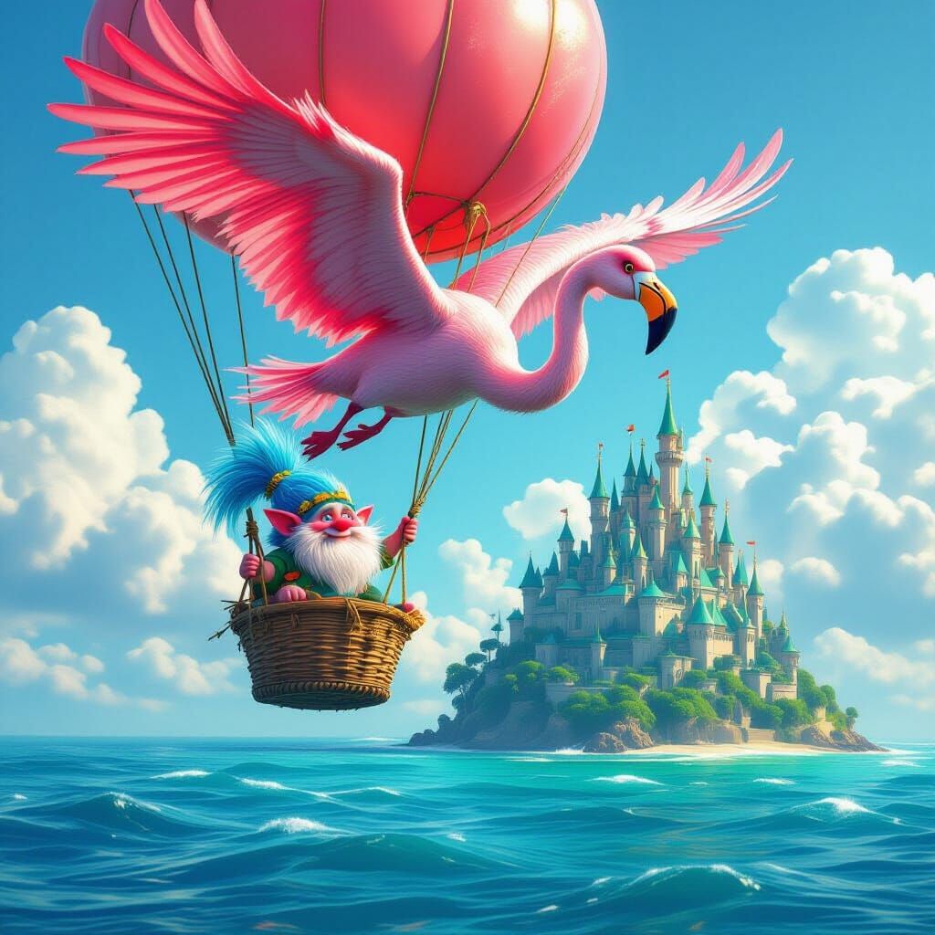 Troll Rides Flamingo Balloon to Emerald Isle